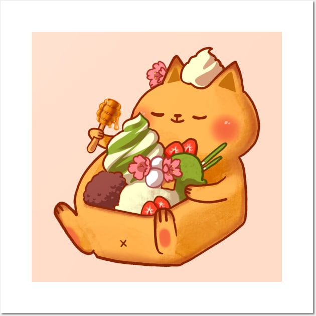 Cute Cat Strawberry Matcha Honey Toast Wall Art by vooolatility